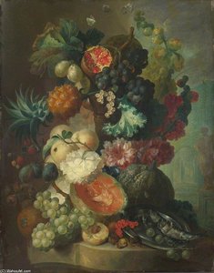 Fruit, Flowers And A Fish — Jan Van Os