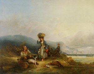 Fisherfolk And Their Catch By The Sea — William Shayer Senior