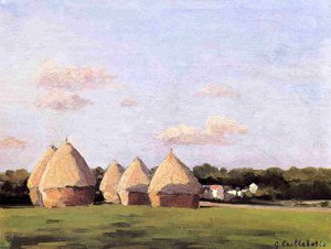 Harvest, Landscape With Five Haystacks — Gustave Caillebotte