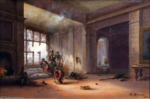 Interior Scene With Cromwellian Soldiers Engaged In Battle — Arthur Gilbert