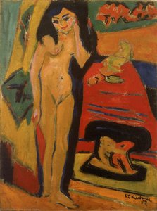 Naked Girl Behind The Curtain (franzi) — Ernst Ludwig Kirchner, Expressionism