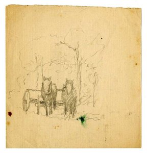 Horses And Wagon Sketch — Theodore Clement Steele