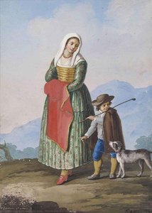 Woman With Boy And Dog — Saverio Xavier Della Gatta