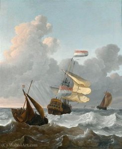 Man Of War And Smaller Ships In Rough Seas — Wigerus Vitringa