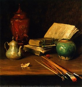 Still Life With Brushes And Pottery (also Known As Paint Brushes And Pottery) — William Merritt Chase, Impressionism