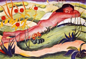 Nude Lying Among Flowers — Franz Marc, Expressionism