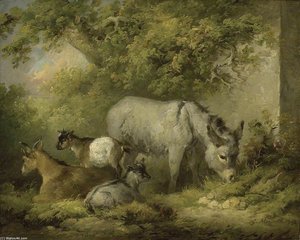 Farmyard Scene - A Donkey And Goats — George Morland
