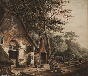 Figures Outside A Farmhouse