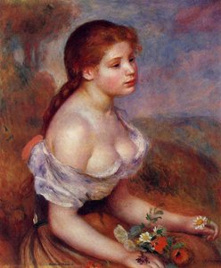 Young Girl With Daisies — Pierre-auguste Renoir