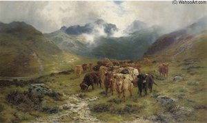 Highland Cattle And Drovers In A Valley — Louis Bosworth Hurt