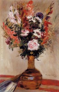 Roses In A Vase — Pierre-auguste Renoir