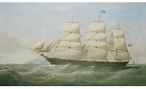 The Fully-rigged Ship Inkerman Off The South Stack Lighthouse — Samuel Walters