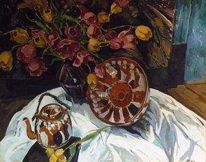Still Life With Tulips And Pottery, (painting) — Ruth Van Sickle Ford