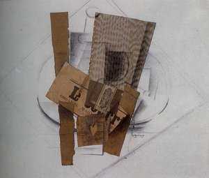 Newspaper, Bottle, Packet Of Tobacco — Georges Braque, Synthetic Cubism