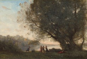 Dance Under The Trees At The Edge Of The Lake — Jean-baptiste-camille Corot, Romantic Landscape Painting
