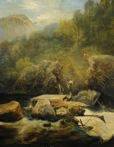 A Highland River Scene With A Salmon Trap — James Netherlands