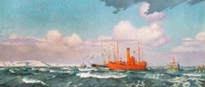 The Gate Ship At Granton Painted Scarlet To Indicate The Port Entrance Through One Of The Barriers Across The Firth Of Forth — Charles Pears, Contemporary Realism