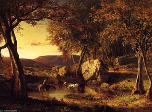 Summer Days Cattle Drinking Late Summer Early Autumn — George Innes