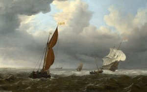 A Dutch Ship And Other Small Vessels In A Strong Breeze — Willem Van De Velde The Younger