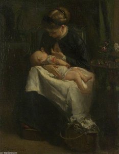 A Young Woman Nursing A Baby — Jacob Henricus Maris