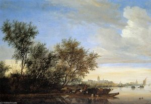 River Landscape With Ferry Sun — Jan Josephszoon Van Goyen