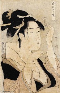 A Beauty Playing With Her Hairpins — Chobunsai Eishi