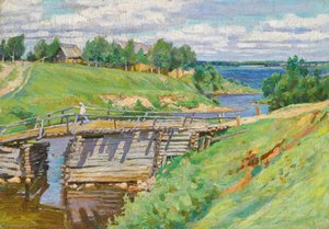 A River Landscape With A Bridge — Sergey Arsenievich Vinogradov, Impressionism