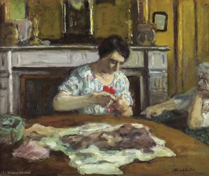 Woman Sewing, (1925) — Albert André