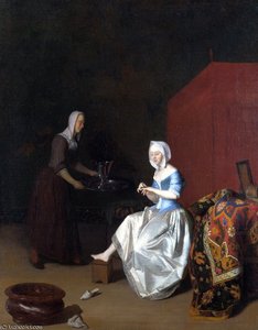 A Young Lady Trimming her Fingernails