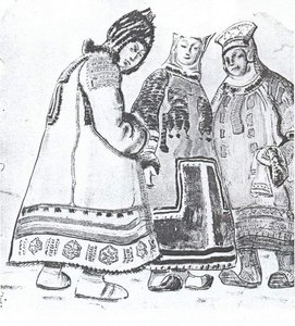 The Scene With Three Figures In Costumes — Nicholas Roerich