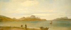 Landscape With Mountains, A Lake And Duck Hunters, View From The West Shore Of The Kyle Of Tongue, Looking South Towards Ben Loyal — Peter De Wint, Romanticism