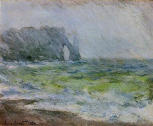 The Manneport, Etretat In The Rain — Claude Monet