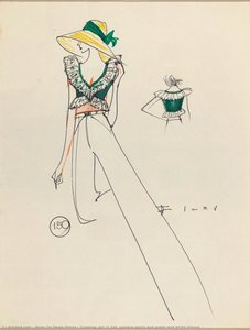 Drawing, Girl In Hat, Palazzo Pants And Green And White Blouse — Alceu De Paula Penna