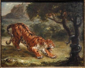 Tiger Growling At A Snake — Eugène Delacroix, Romanticism