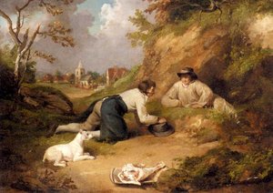 Two Men Hunting Rabbits With Their Dog — George Morland