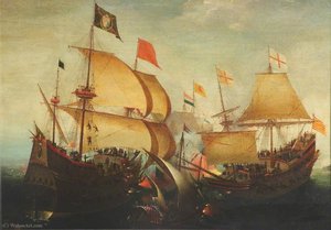 An English And A Dutch Ship Attacking A Spaniard - (1610) — Aert Anthonisz (aert Anthonissen)