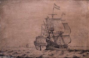 The Man-of-war Frisia Klein Frisia Under Sail Seen From The Stern - A Penschilderij — Wigerus Vitringa