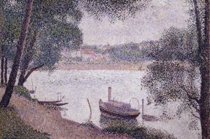 River Landscape With A Boat — Georges Seurat, Neo-impressionism
