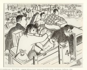 Luggage Delivery Truck, Tanforan Assembly Center, San Bruno, California, 1942 — Miné Okubo