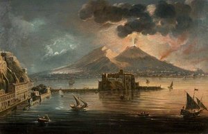 Naples At Night With Vesuvius Erupting — Pietro Antoniani