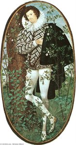 A Youth Leaning Against A Tree Among Roses — Nicholas Hilliard