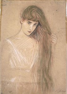 Girl From The Waist, Her Long Hair Styling — Paul César Helleu
