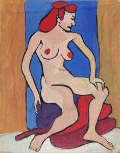 Female Nude With Red Hair Seated On Pillows — William H. Johnson, Modernism