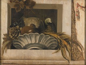 Still Life Of Vegetables And A Parrot In A Niche