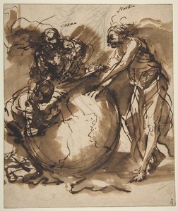 Three Figures Around A Globe — Salvator Rosa
