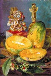 Foliage And Flowers Of The Clove, Fruit Of The Mango, And Hindoo God Of Wisdom — Marianne North