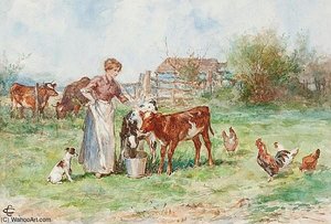 Milkmaid With Calves — Claude Cardon