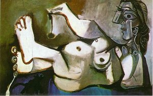 Lying Female Nude Playing With Cat — Pablo Picasso