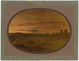 An Indian Encampment At Sunset — George Catlin, Historical Illustration