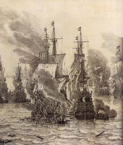 The Battle Of Livorno (detail) — Willem Van De Velde The Elder, 17th Century Dutch Seascape